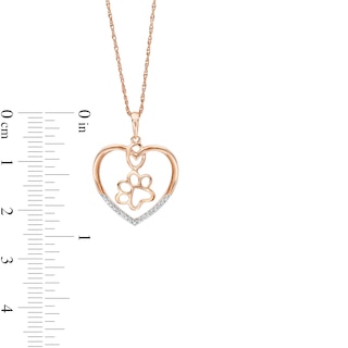 Diamond Accent Paw in Heart Pendant in Sterling Silver with 14K Rose Gold Plate|Peoples Jewellers