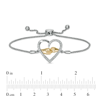0.147 CT. T.W. Diamond Heart Bolo Bracelet in Sterling Silver and 10K Gold – 9.5"|Peoples Jewellers