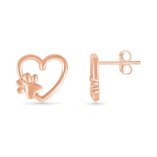 Heart-Shaped Paw Print Loop Heart Stud Earrings in 10K Rose Gold|Peoples Jewellers