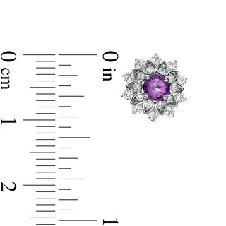 Amethyst and White Lab-Created Sapphire Flower Frame Stud Earrings in Sterling Silver|Peoples Jewellers