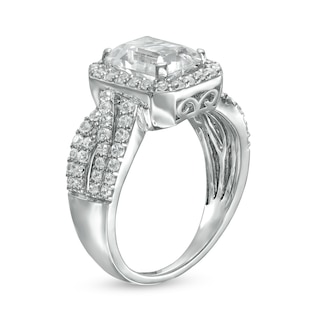 Emerald-Cut White Lab-Created Sapphire Frame Multi-Row Shank Ring in Sterling Silver|Peoples Jewellers