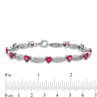 5.0mm Heart-Shaped Lab-Created Ruby and White Lab-Created Sapphire Alternating Line Bracelet in Sterling Silver - 7.5"|Peoples Jewellers