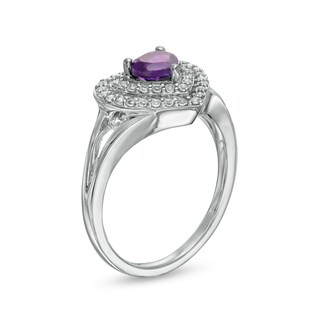 5.0mm Heart-Shaped Amethyst and White Lab-Created Sapphire Double Frame Ring in Sterling Silver|Peoples Jewellers
