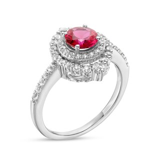 6.0mm Lab-Created Ruby and White Lab-Created Sapphire Double Crown Frame Ring in Sterling Silver|Peoples Jewellers