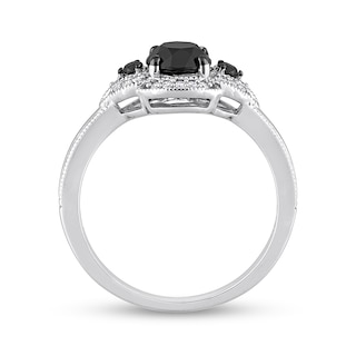 1.14 CT. T.W. Black Enhanced and White Diamond Frame Three Stone Engagement Ring in 14K White Gold|Peoples Jewellers