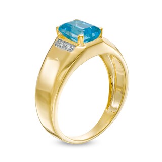 Men's Emerald-Cut Swiss Blue Topaz and Diamond Accent Collar Ring in 10K Gold|Peoples Jewellers