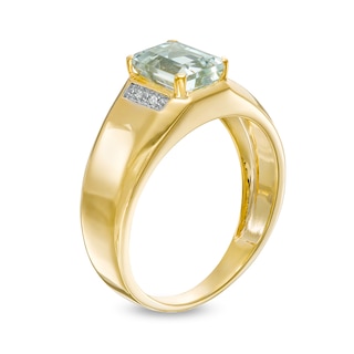 Men's Emerald-Cut Aquamarine and Diamond Accent Collar Ring in 10K Gold|Peoples Jewellers
