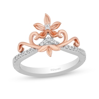 Enchanted Disney Rapunzel 0.085 CT. T.W. Diamond Flower Tiara Ring in Sterling Silver and 10K Rose Gold – Size 7|Peoples Jewellers