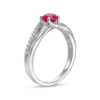 5.0mm Lab-Created Ruby and White Sapphire Bypass Split Shank Ring in Sterling Silver|Peoples Jewellers