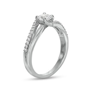 5.0mm White Lab-Created Sapphire Bypass Split Shank Ring in Sterling Silver|Peoples Jewellers