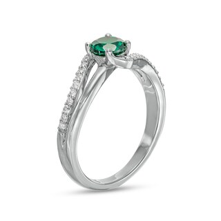 5.0mm Lab-Created Emerald and White Sapphire Bypass Split Shank Ring in Sterling Silver|Peoples Jewellers