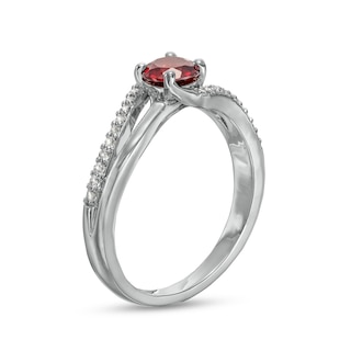 5.0mm Garnet and White Lab-Created Sapphire Bypass Split Shank Ring in Sterling Silver|Peoples Jewellers