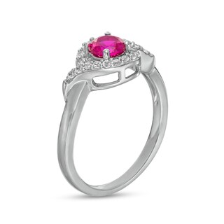 5.0mm Lab-Created Ruby and White Sapphire Bypass Frame Ring in Sterling Silver|Peoples Jewellers