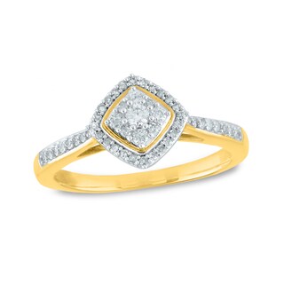 0.25 CT. T.W. Composite Diamond Frame Tilted Square Engagement Ring in 10K Gold|Peoples Jewellers