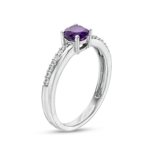 5.0mm Amethyst and White Lab-Created Sapphire Mirrored Shank Ring in Sterling Silver|Peoples Jewellers