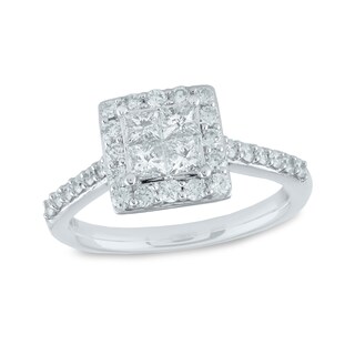 1.00 CT. T.W. Princess-Cut Quad Diamond Engagement Ring in 10K White Gold|Peoples Jewellers