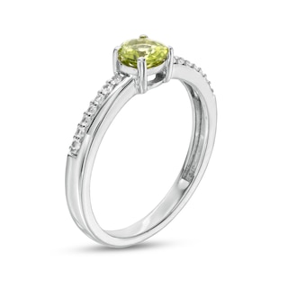 5.0mm Peridot and White Lab-Created Sapphire Mirrored Shank Ring in Sterling Silver|Peoples Jewellers