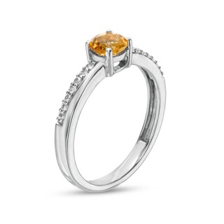 5.0mm Citrine and White Lab-Created Sapphire Mirrored Shank Ring in Sterling Silver|Peoples Jewellers