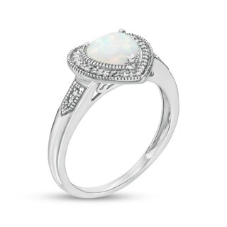 Heart-Shaped Lab-Created Opal and 0.04 CT. T.W. Diamond Frame Vintage-Style Ring in Sterling Silver|Peoples Jewellers