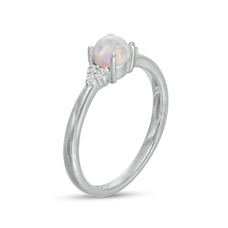 Lab-Created Opal and 0.04 CT. T.W. Diamond Tri-Sides Ring in Sterling Silver|Peoples Jewellers