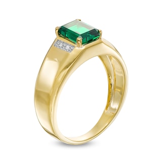 Men's Emerald-Cut Lab-Created Emerald and Diamond Accent Collar Bevelled Edge Ring in 10K Gold|Peoples Jewellers