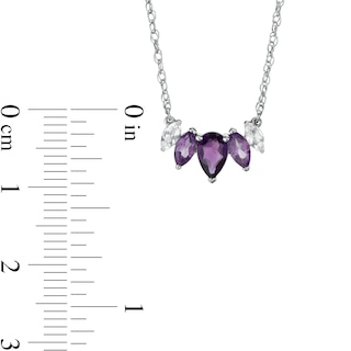 Pear-Shaped and Marquise Amethyst and White Lab-Created Sapphire Graduated Five Stone Curved Necklace in Sterling Silver|Peoples Jewellers