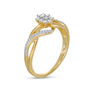 0.20 CT. T.W. Composite Diamond Sunburst Twist Shank Promise Ring in 10K Gold|Peoples Jewellers