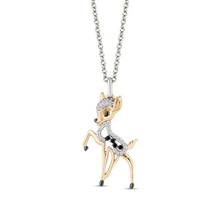 Disney Treasures Bambi 0.115 CT. T.W. Black and White Diamond Pendant in Sterling Silver and 10K Gold - 19"|Peoples Jewellers
