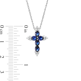 Oval Blue and White Lab-Created Sapphire Tri-Point Cross Pendant in Sterling Silver|Peoples Jewellers