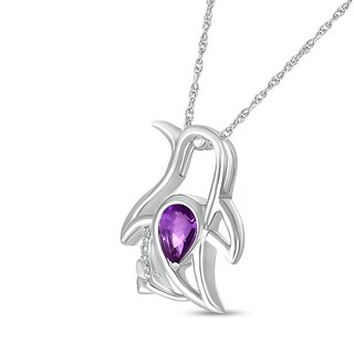 Pear-Shaped Amethyst and Diamond Accent Sitting Penguin Outline Pendant in Sterling Silver|Peoples Jewellers