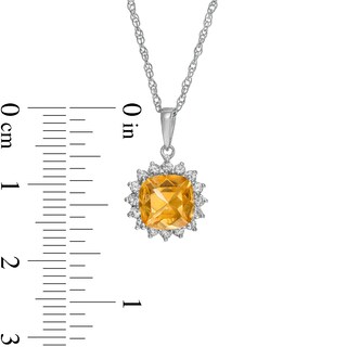 7.0mm Cushion-Cut Citrine and White Lab-Created Sapphire Shadow Frame Pendant in 10K White Gold|Peoples Jewellers