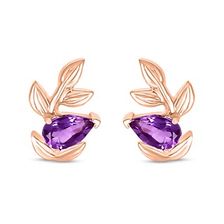 Pear-shaped Amethyst Slant Leafy Vine Stud Earrings in 10K Rose Gold|Peoples Jewellers