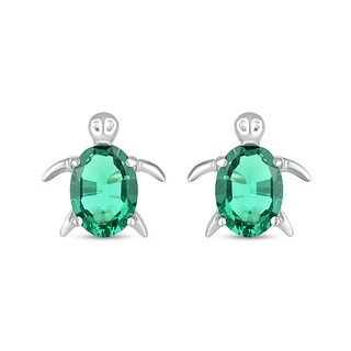 Oval Lab-Created Emerald Sea Turtle Stud Earrings in Sterling Silver|Peoples Jewellers