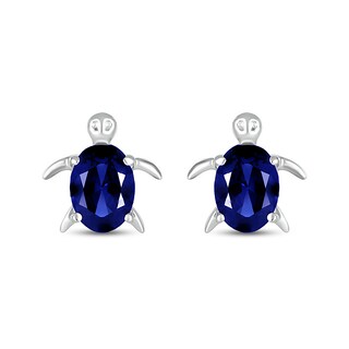 Oval Blue Lab-Created Sapphire Sea Turtle Stud Earrings in Sterling Silver|Peoples Jewellers