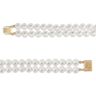6.0-7.0mm Freshwater Cultured Pearl Double Strand Necklace with 14K Gold Clasp|Peoples Jewellers