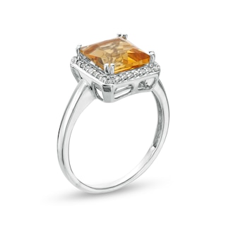 8.0mm Princess-Cut Citrine and 0.13 CT. T.W. Diamond Octagonal Frame Ring in 10K White Gold|Peoples Jewellers
