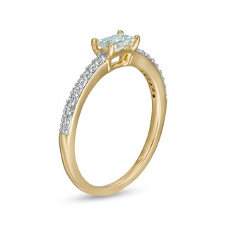 Sideways Baguette Aquamarine and 0.12 CT. T.W. Diamond Stackable Ring in 10K Gold|Peoples Jewellers