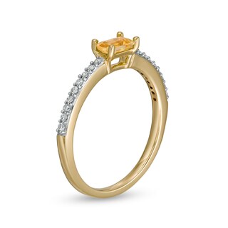Sideways Baguette Citrine and 0.12 CT. T.W. Diamond Stackable Ring in 10K Gold|Peoples Jewellers