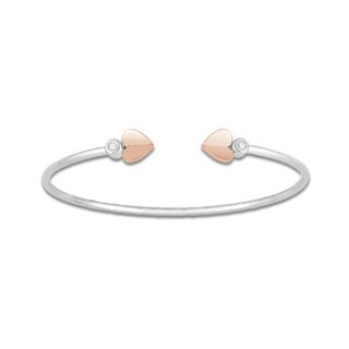 0.09 CT. T.W. Diamond Double Heart Open Bangle in Sterling Silver and 10K Rose Gold|Peoples Jewellers