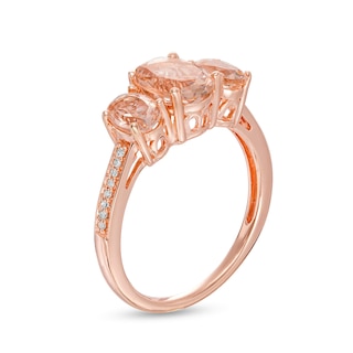 Oval Morganite and 0.04 CT. T.W. Diamond Three Stone Ring in 10K Rose Gold|Peoples Jewellers