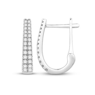 0.45 CT. T.W. Diamond Double Row Hoop Earrings in 14K White Gold|Peoples Jewellers
