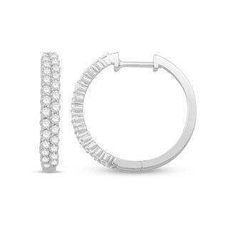 0.95 CT. T.W. Diamond Double Row Hoop Earrings in 14K White Gold|Peoples Jewellers