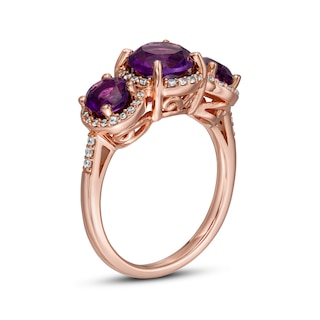 Amethyst and 0.20 CT. T.W. Diamond Frame Three Stone Ring in 14K Rose Gold|Peoples Jewellers