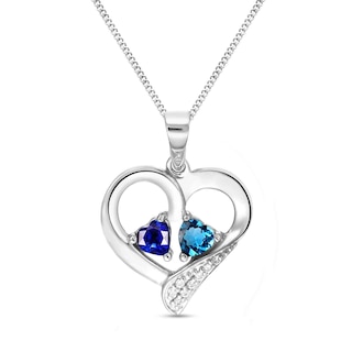 Couple's Gemstone and Diamond Accent Heart Pendant (2 Stones and Lines)