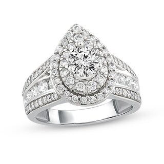 1.50 CT. T.W. Diamond Double Pear-Shaped Frame Multi-Row Engagement Ring in 14K White Gold|Peoples Jewellers