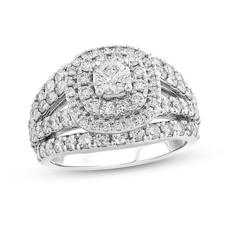 2.00 CT. T.W. Diamond Double Cushion-Shaped Frame Split Shank Engagement Ring in 14K White Gold|Peoples Jewellers