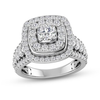 2.00 CT. T.W. Diamond Double Cushion-Shaped Frame Triple Row Engagement Ring in 14K White Gold|Peoples Jewellers