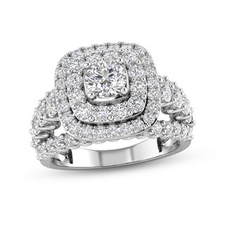 2.00 CT. T.W. Diamond Double Cushion-Shaped Frame Triple Row Split Shank Engagement Ring in 14K White Gold|Peoples Jewellers