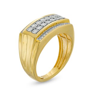 Men's 0.23 CT. T.W. Diamond Multi-Row Rectangle-Top Ring in 10K Gold|Peoples Jewellers