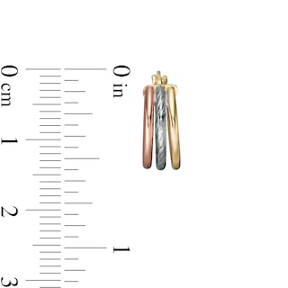 13.0mm Multi-Finish Triple Row Split Tube Hoop Earrings in 10K Tri-Tone Gold|Peoples Jewellers